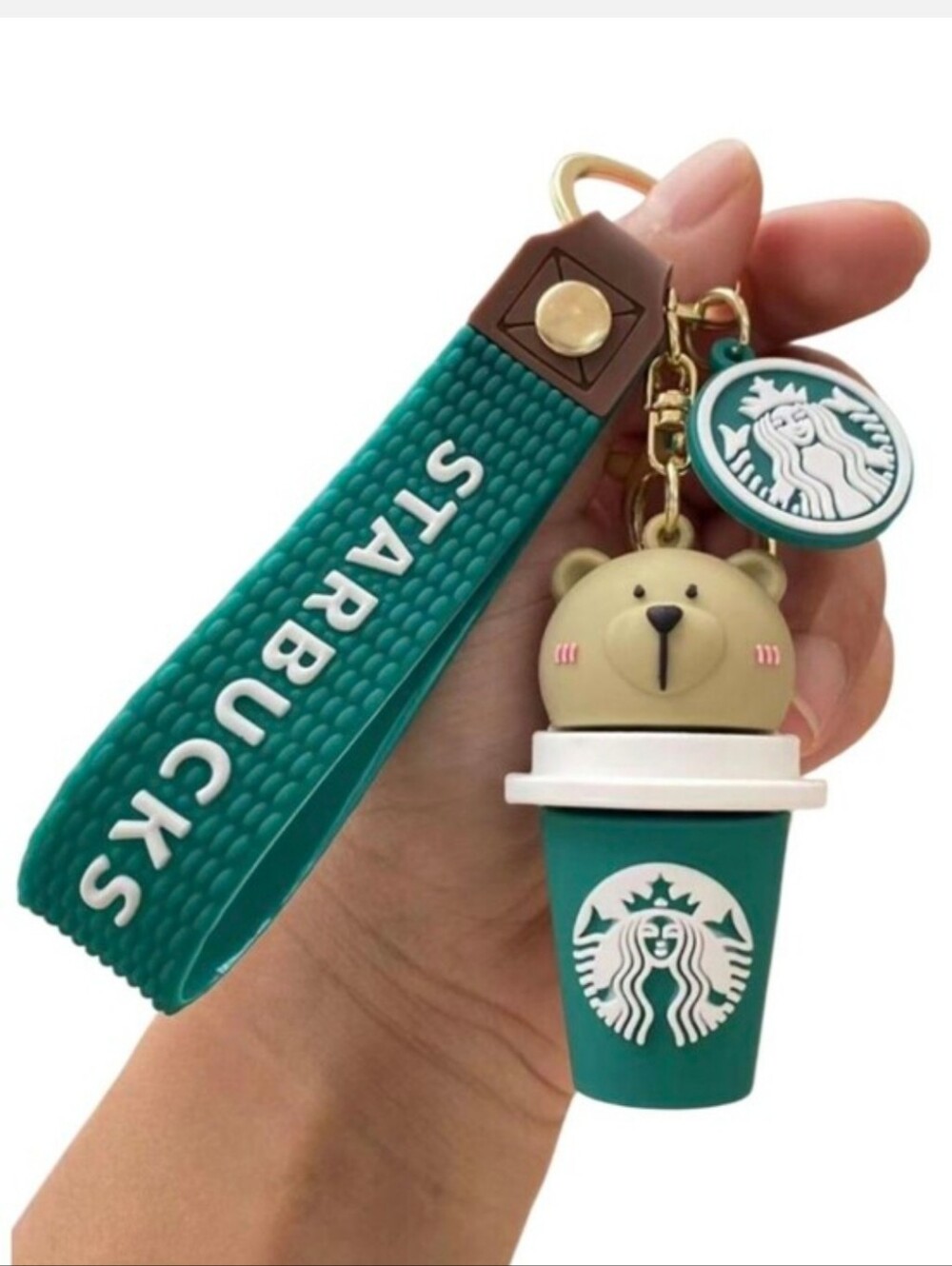 Starbucks Teal Bear Cup Keychain Wristlet